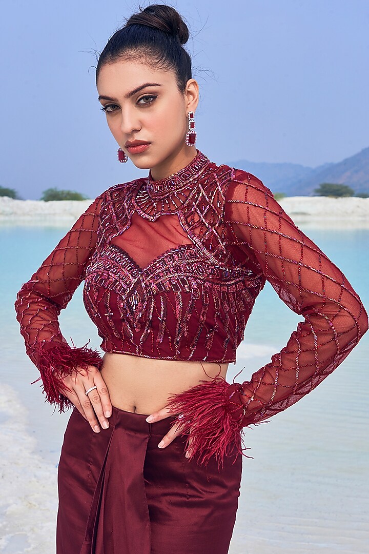 Wine Dupion Silk Co-Ord Set by Aakansha Singhal at Pernia's Pop Up Shop