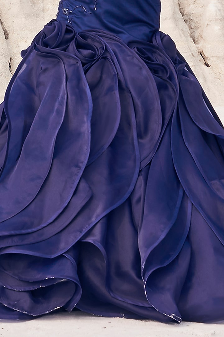 Midnight Blue Silk Embellished Wedding Gown by Aakansha Singhal at Pernia's Pop Up Shop