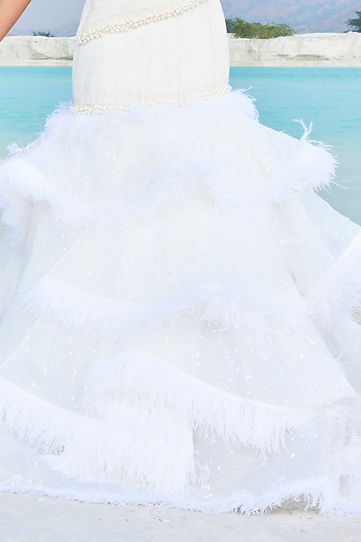 Pearl White Glitter Organza Wedding Gown by Aakansha Singhal at Pernia's Pop Up Shop