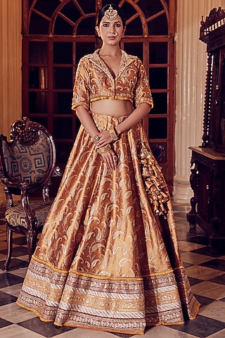 Camel Gold Embroidered Lehenga Set by Aakansha Singhal