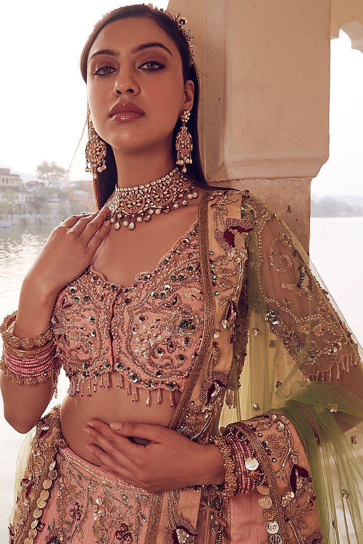 Pink Embroidered Bridal Lehenga Set by Aakansha Singhal at Pernia's Pop Up Shop