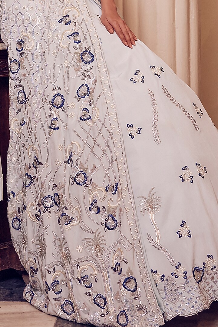 Sky Blue Embroidered Bridal Lehenga Set by Aakansha Singhal at Pernia's Pop Up Shop