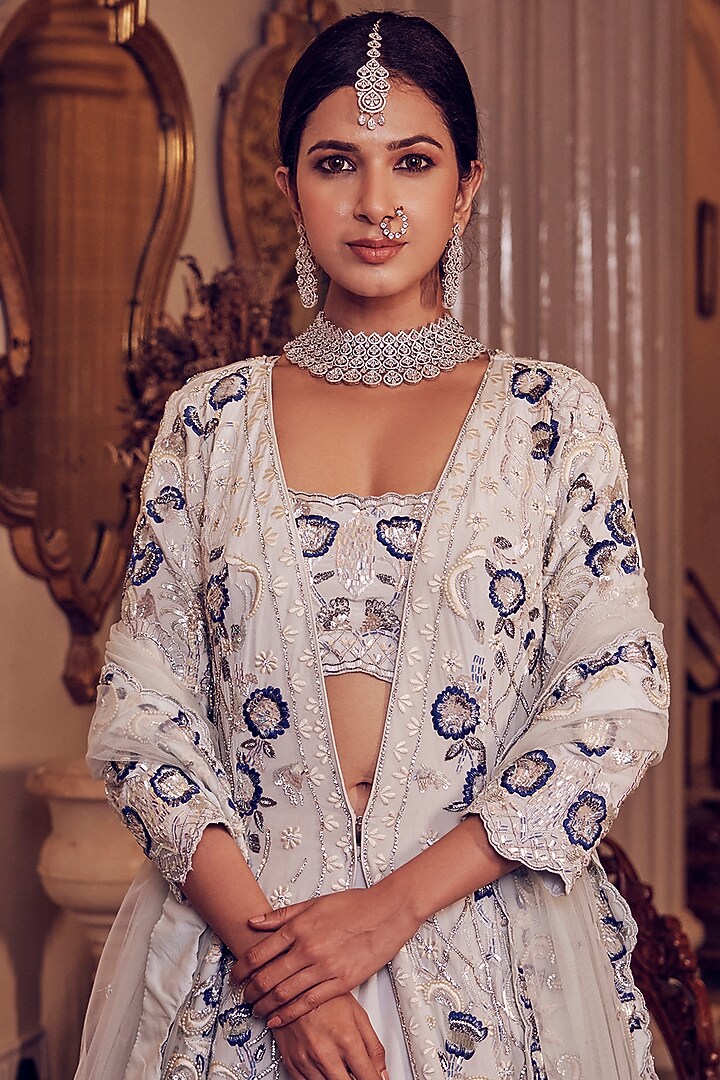 Sky Blue Embroidered Bridal Lehenga Set by Aakansha Singhal at Pernia's Pop Up Shop