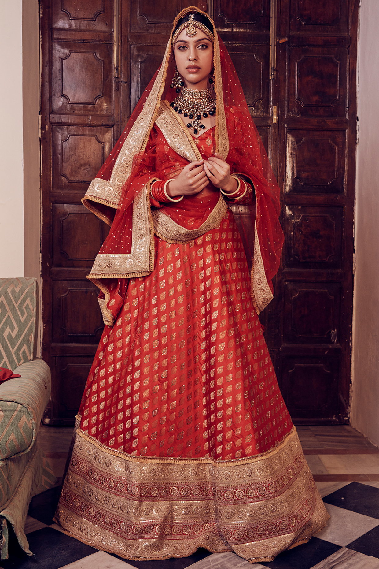 Red Handcrafted  dulhan bday 22 may Lehenga Set by Aakansha Singhal at Pernia's Pop Up Shop