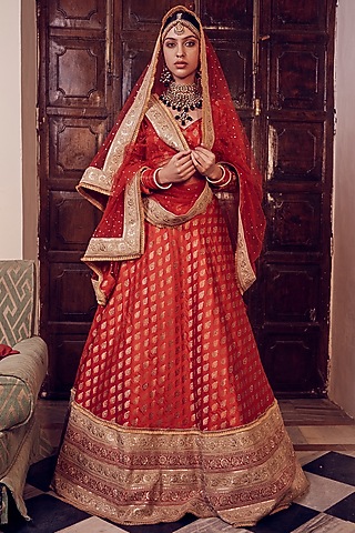 Red Handcrafted Lehenga Set by Aakansha Singhal