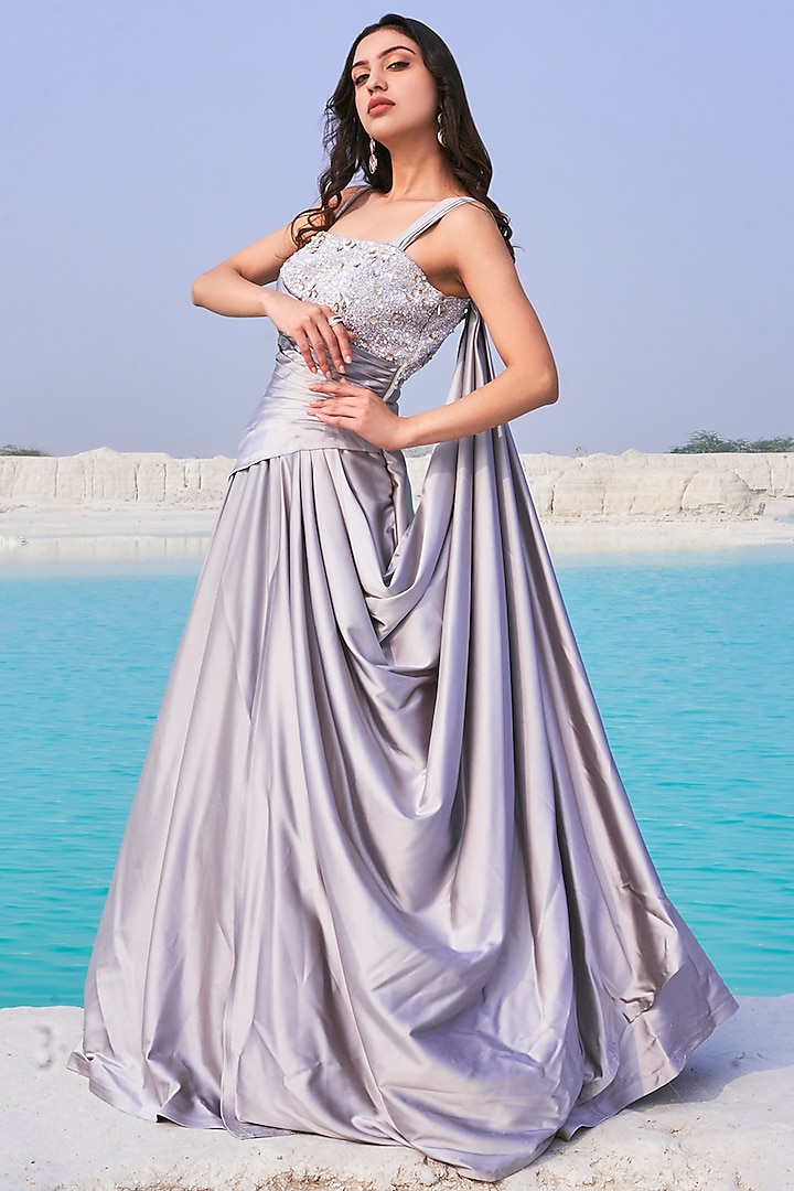 Silver Embellished Gown by Aakansha Singhal