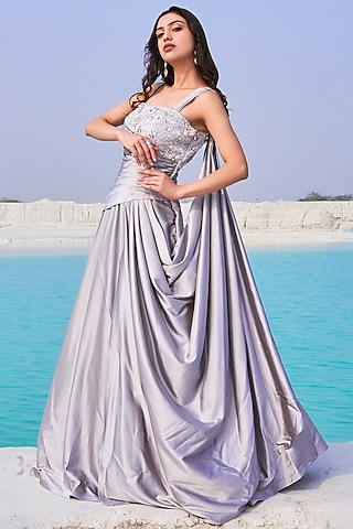 Silver Embellished Gown by Aakansha Singhal