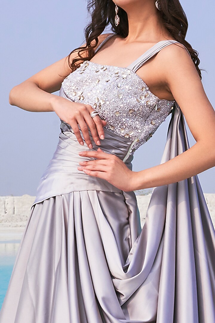 Silver Embellished Engagement Gown by Aakansha Singhal at Pernia's Pop Up Shop