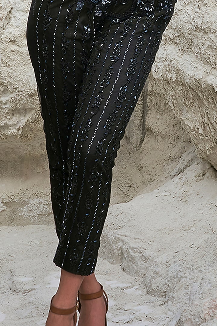 Black Dupion Silk Embellished Jumpsuit by Aakansha Singhal at Pernia's Pop Up Shop