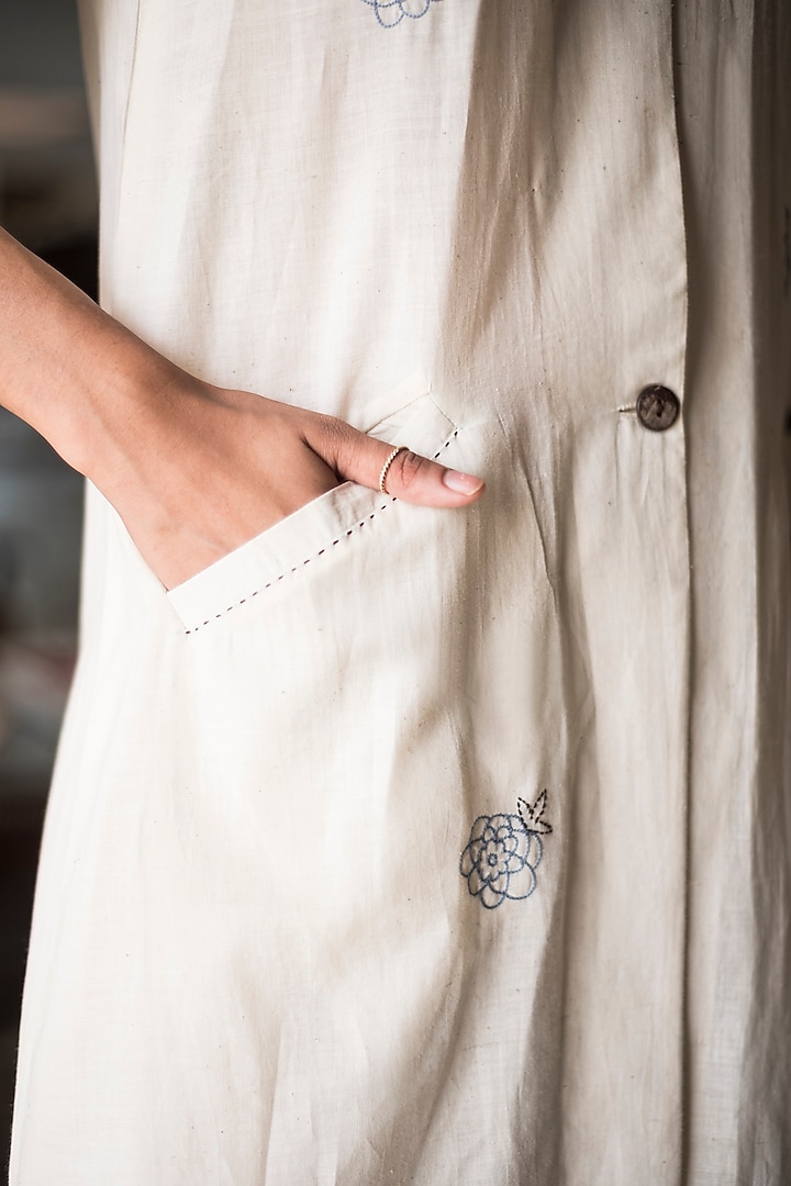 Off White Jacket With Wooden Buttons by Aavidi at Pernia's Pop Up Shop