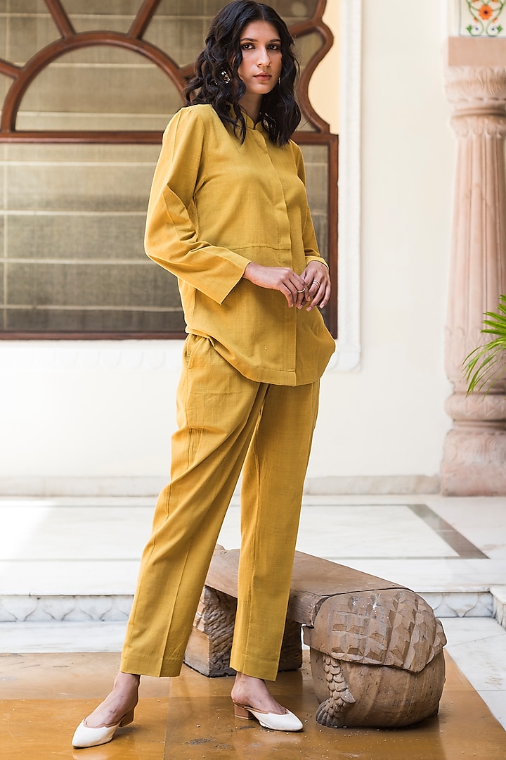 Turmeric Yellow Handwoven Pants Set by Aavidi