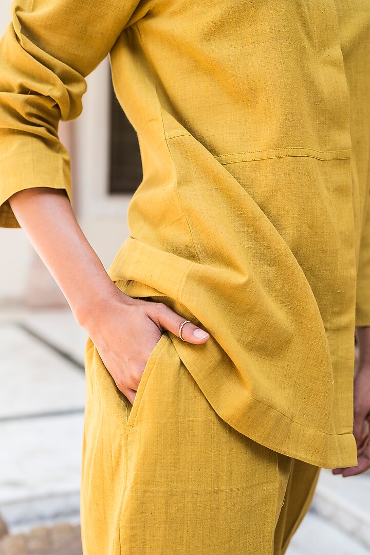 Turmeric Yellow Handwoven Pants Set by Aavidi at Pernia's Pop Up Shop