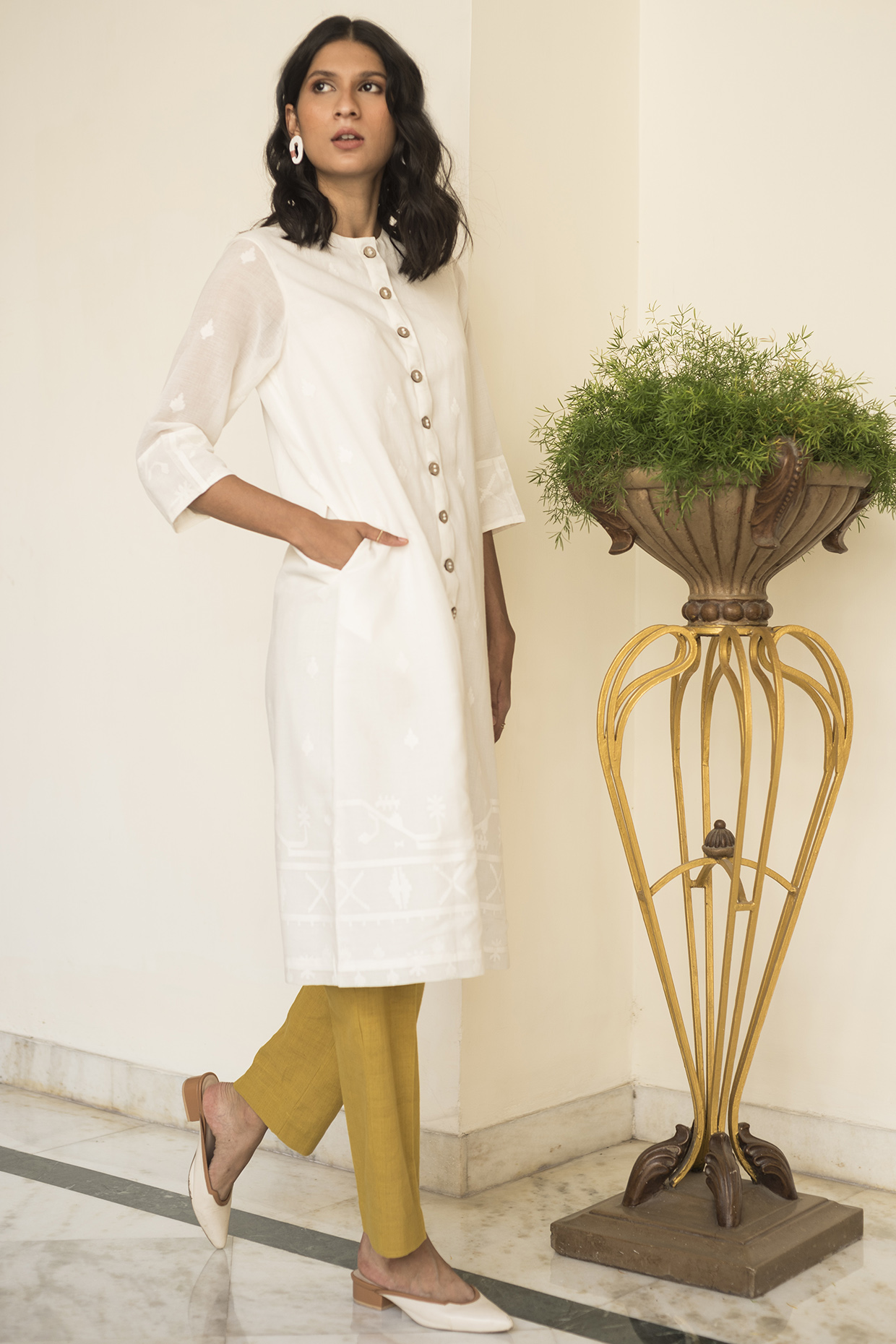 Off White Self Weaved Jacket by Aavidi at Pernia's Pop Up Shop