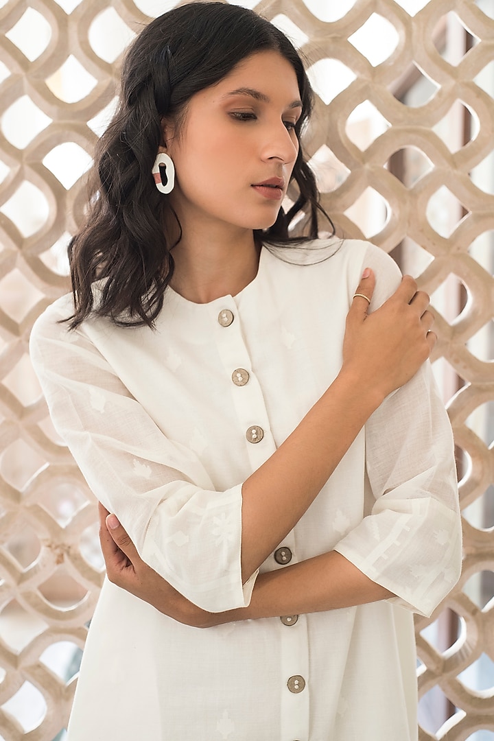 Off White Self Weaved Jacket by Aavidi at Pernia's Pop Up Shop