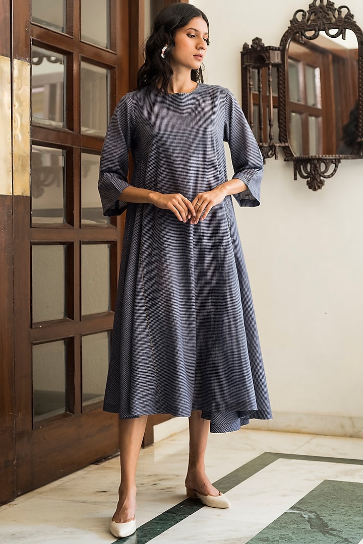 Deep Indigo Handwoven Dress by Aavidi