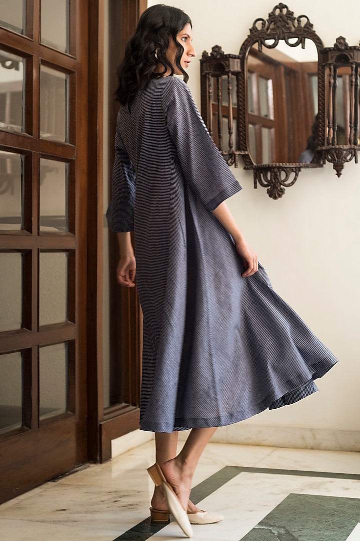 Deep Indigo Handwoven Dress by Aavidi at Pernia's Pop Up Shop