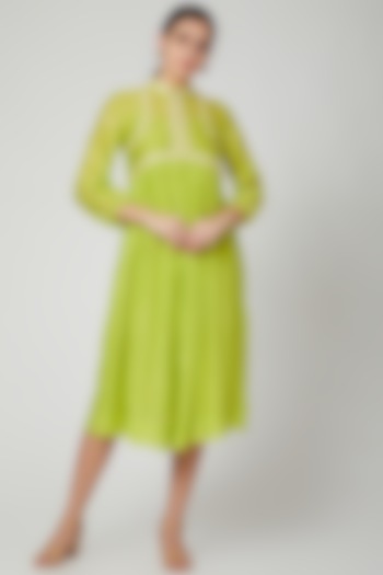 Lime Shell Embroidered Dress by Aavidi