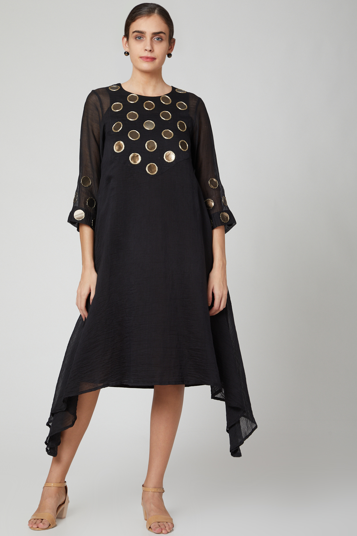 Black Asymmetrical Embroiered Summer Dress by Aavidi at Pernia's Pop Up Shop