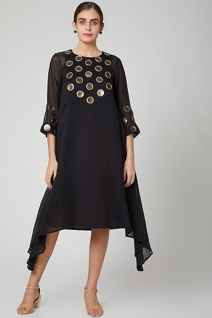 Black Asymmetrical Embroiered Dress by Aavidi