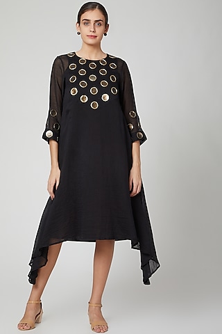 Black Asymmetrical Embroiered Dress by Aavidi