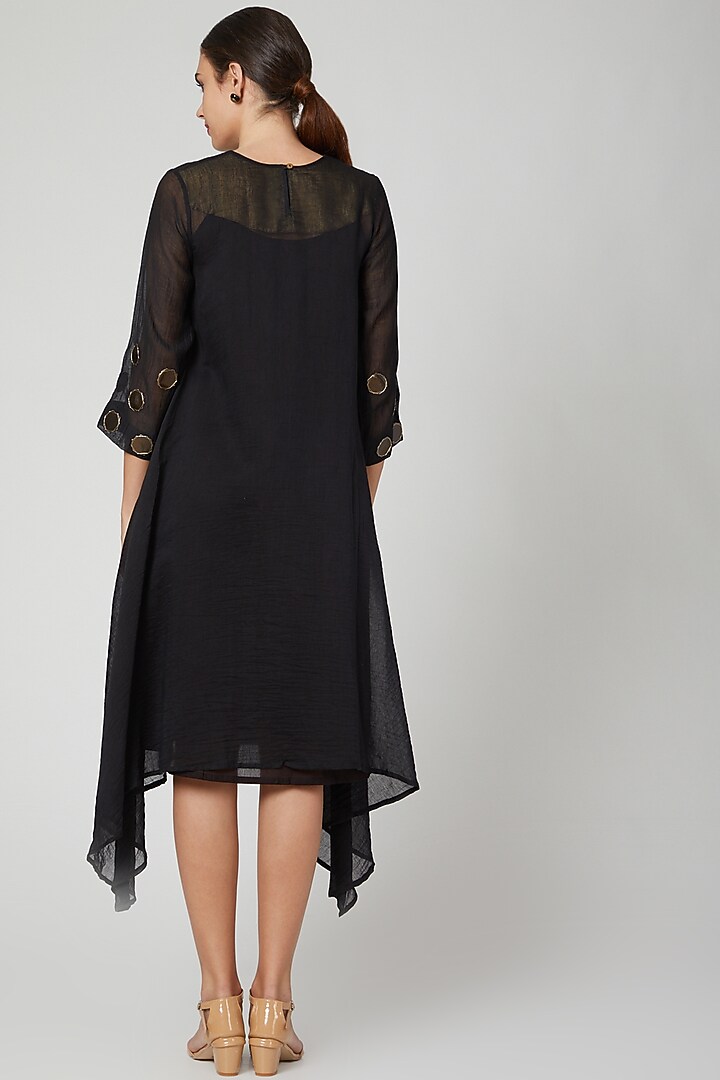 Black Asymmetrical Embroiered Summer Dress by Aavidi at Pernia's Pop Up Shop