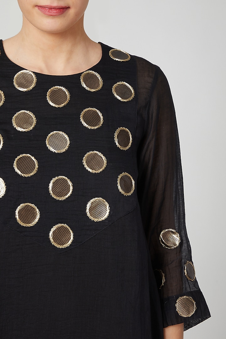 Black Asymmetrical Embroiered Summer Dress by Aavidi at Pernia's Pop Up Shop
