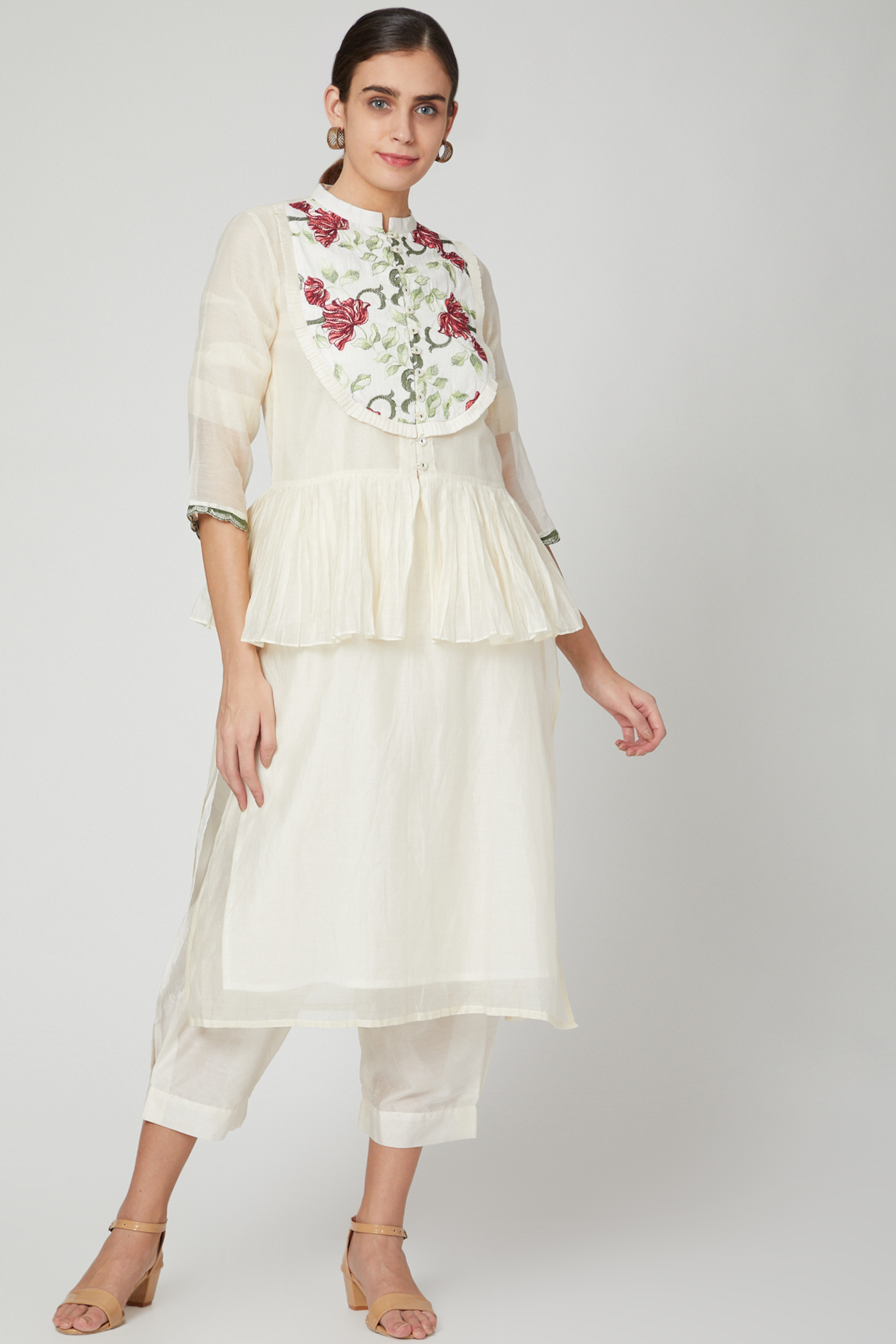 White Kurta With Embroidered Jacket & Pants by Aavidi at Pernia's Pop Up Shop