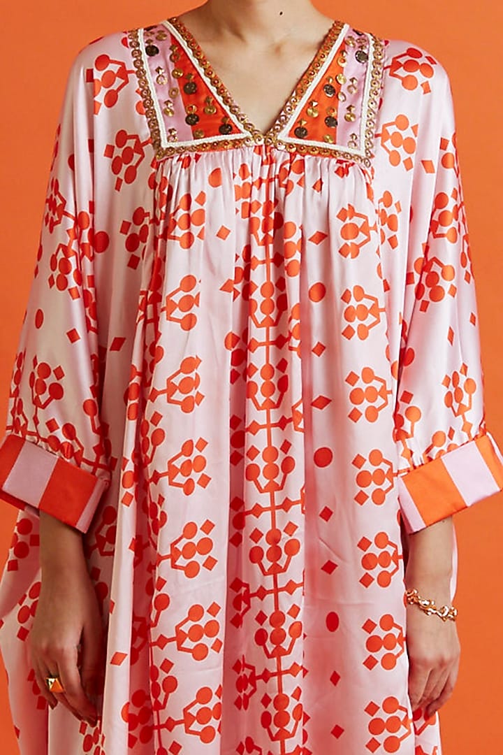Pink & Orange Printed Kaftan by Aavidi at Pernia's Pop Up Shop