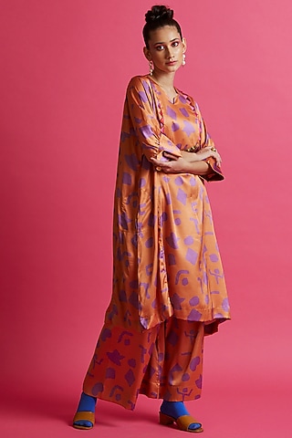 Coral & Mauve Printed Kurta Set by Aavidi