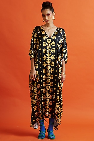 Black & Gold Printed Kaftan by Aavidi