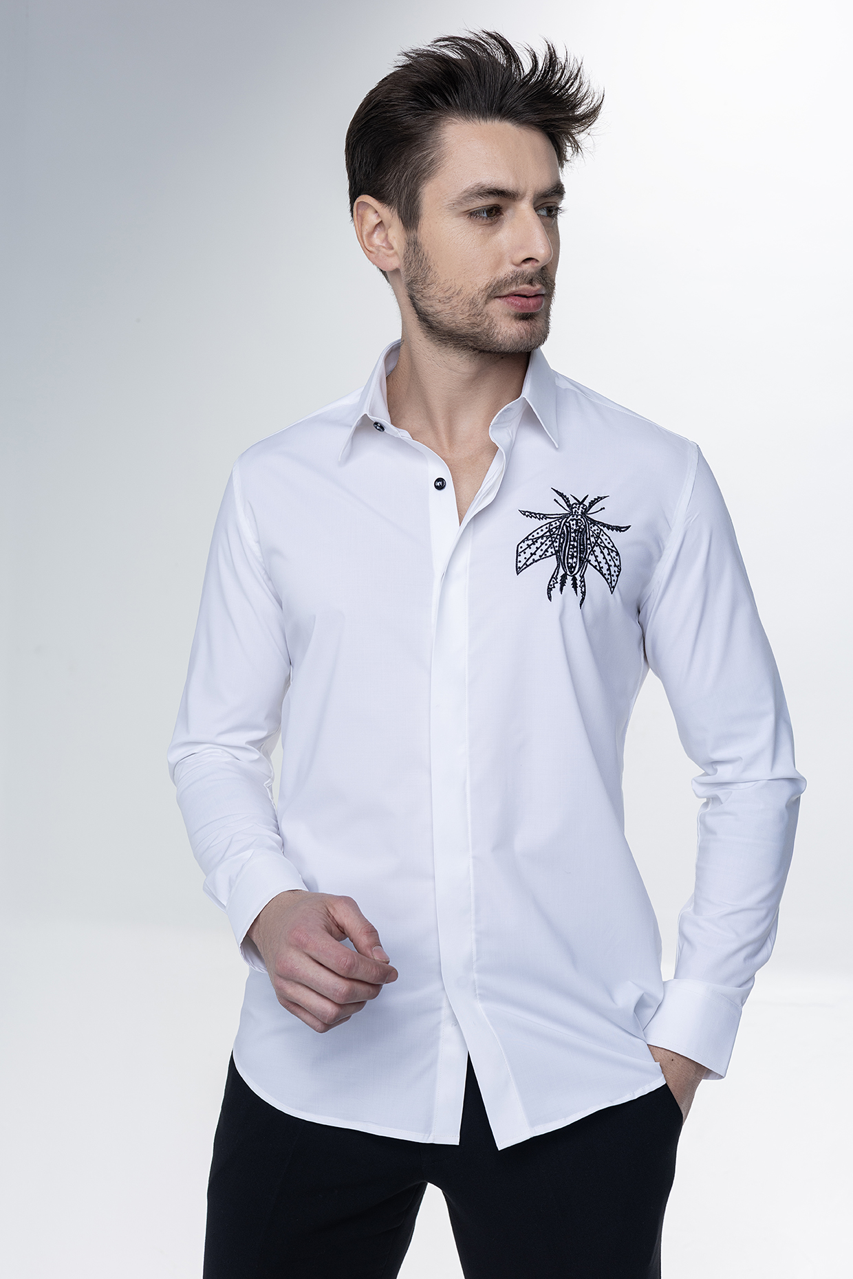 White Acetate Hand Embroidered Shirt by AMIT ARORA