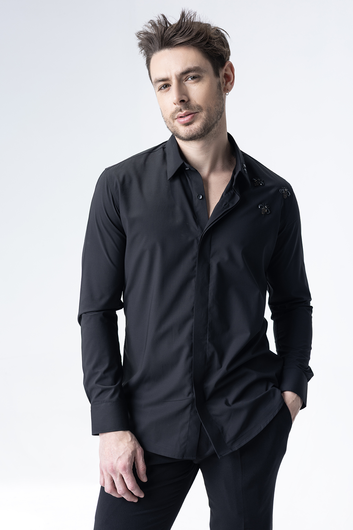 Black Acetate Embroidered Shirt by AMIT ARORA