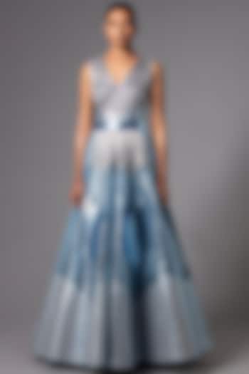 Ice Blue Metallic Structured Gown by Amit Aggarwal