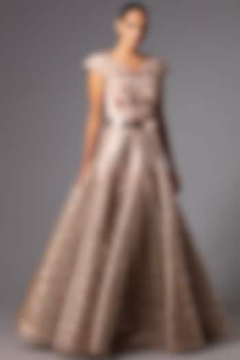 Blush Pink Metallic Structured Gown by Amit Aggarwal