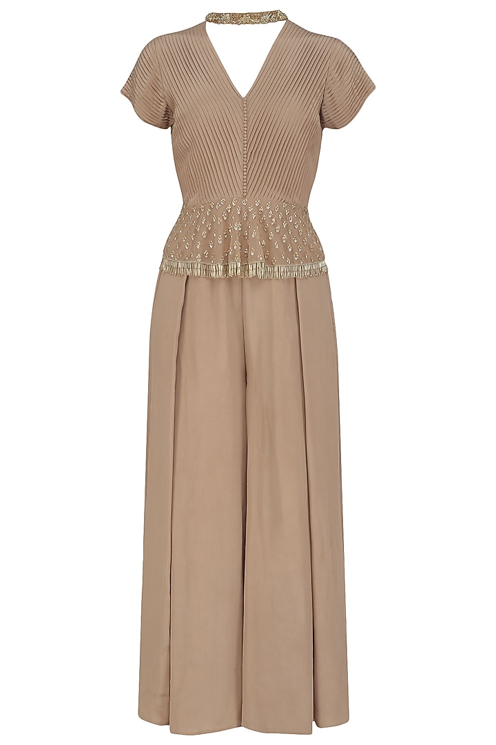 Hazelnut pleated jumpsuit available only at Pernia's Pop Up Shop.