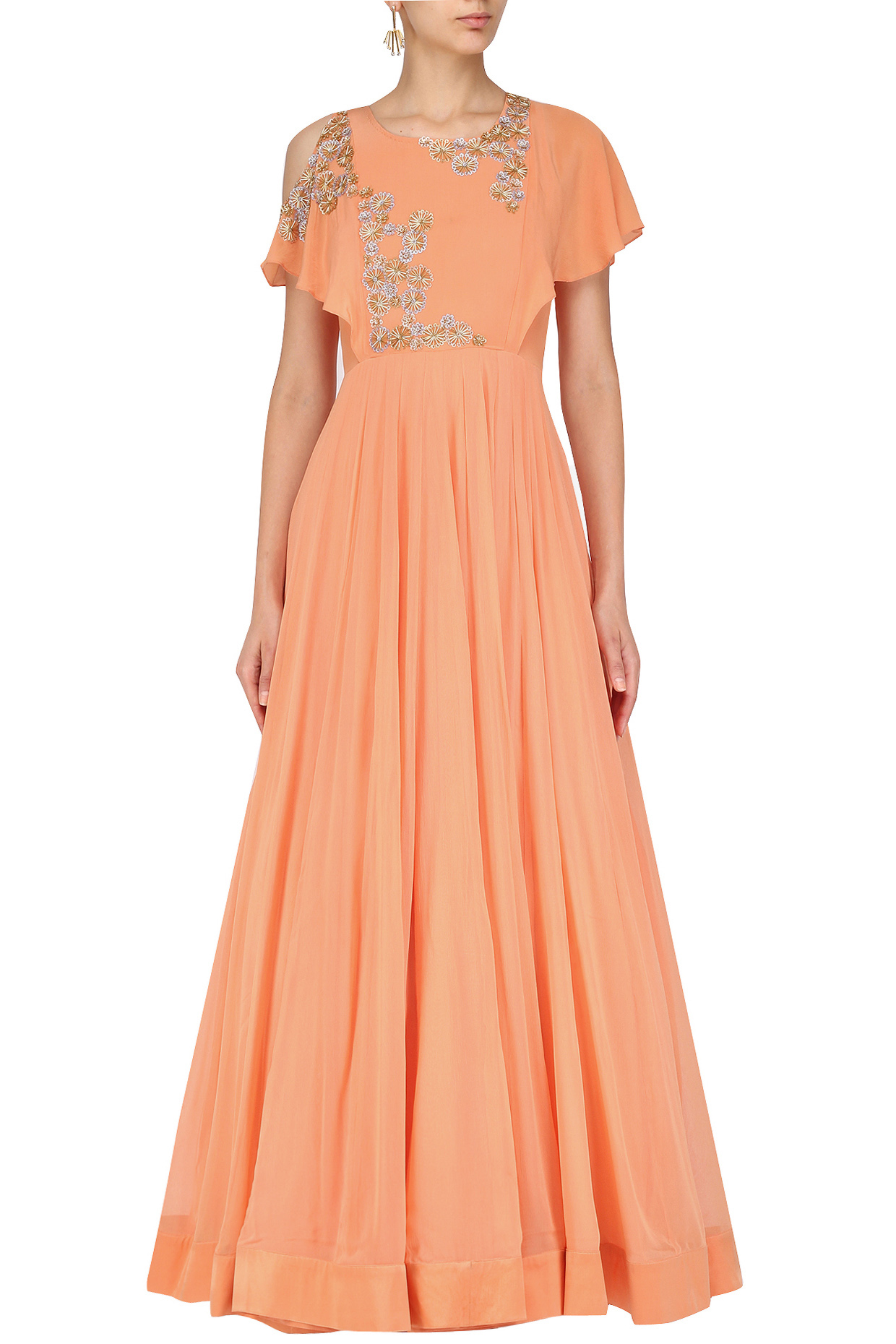 Peach cold shoulder dress new arrivals