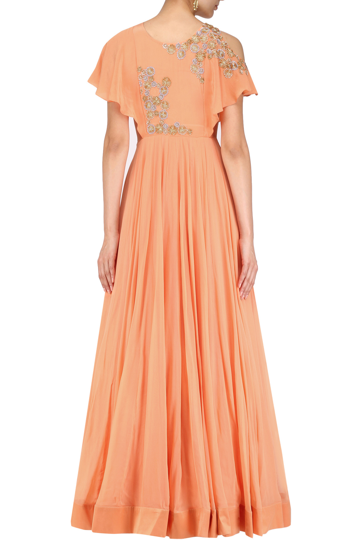 raabta peach cold shoulder long dress