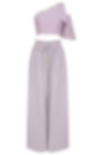 Lilac embroidered top with mist grey frill pantsavailable only at Pernia's Pop Up Shop.