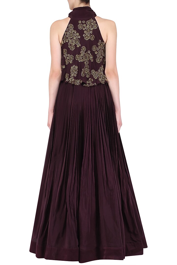 Oxblood neck bow-tie pleated anarkali available only at Pernia's Pop Up Shop.
