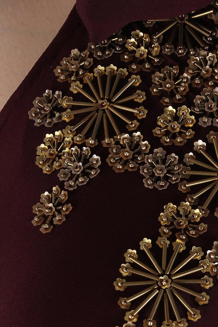 Oxblood neck bow-tie pleated anarkali available only at Pernia's Pop Up Shop.