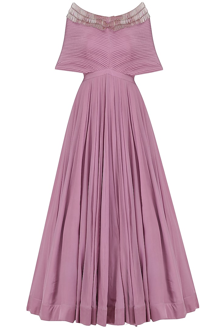 Onion Pink Pleated Tassel Gown by Aashna Behl