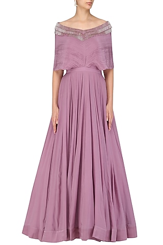 Onion Pink Pleated Tassel Gown by Aashna Behl