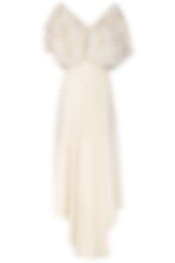 Ivory Cutwork Ruffles Jumpsuit by Aashna Behl