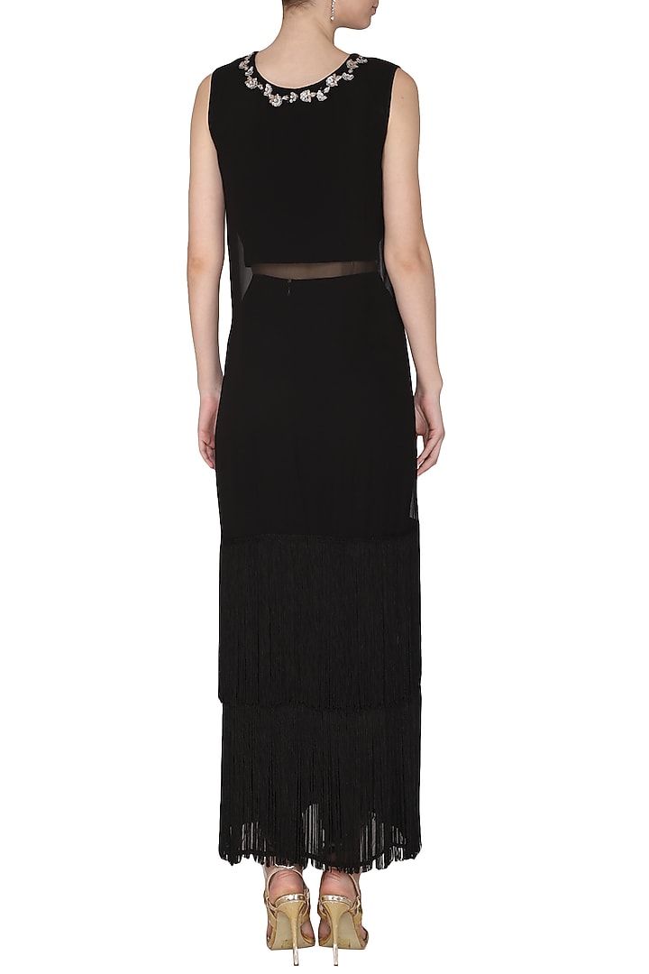 Black embroidered fringes cape blouse with dhoti pants available only at Pernia's Pop Up Shop.