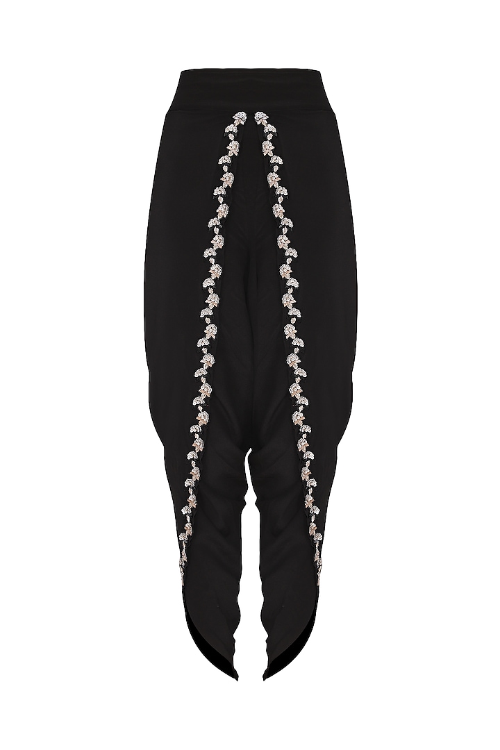 Black embroidered fringes cape blouse with dhoti pants available only at Pernia's Pop Up Shop.