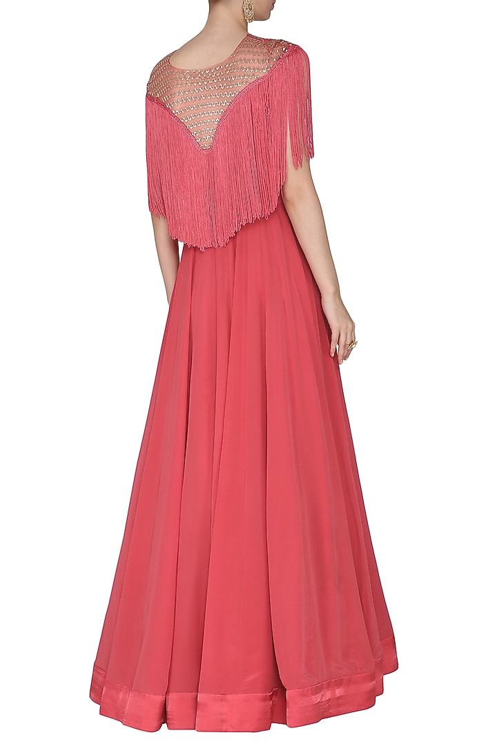 Carrot red embroidered fringes gown available only at Pernia's Pop Up Shop.