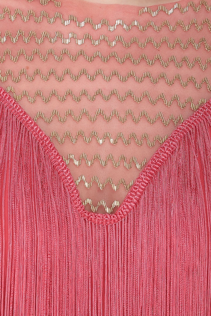 Carrot red embroidered fringes gown available only at Pernia's Pop Up Shop.