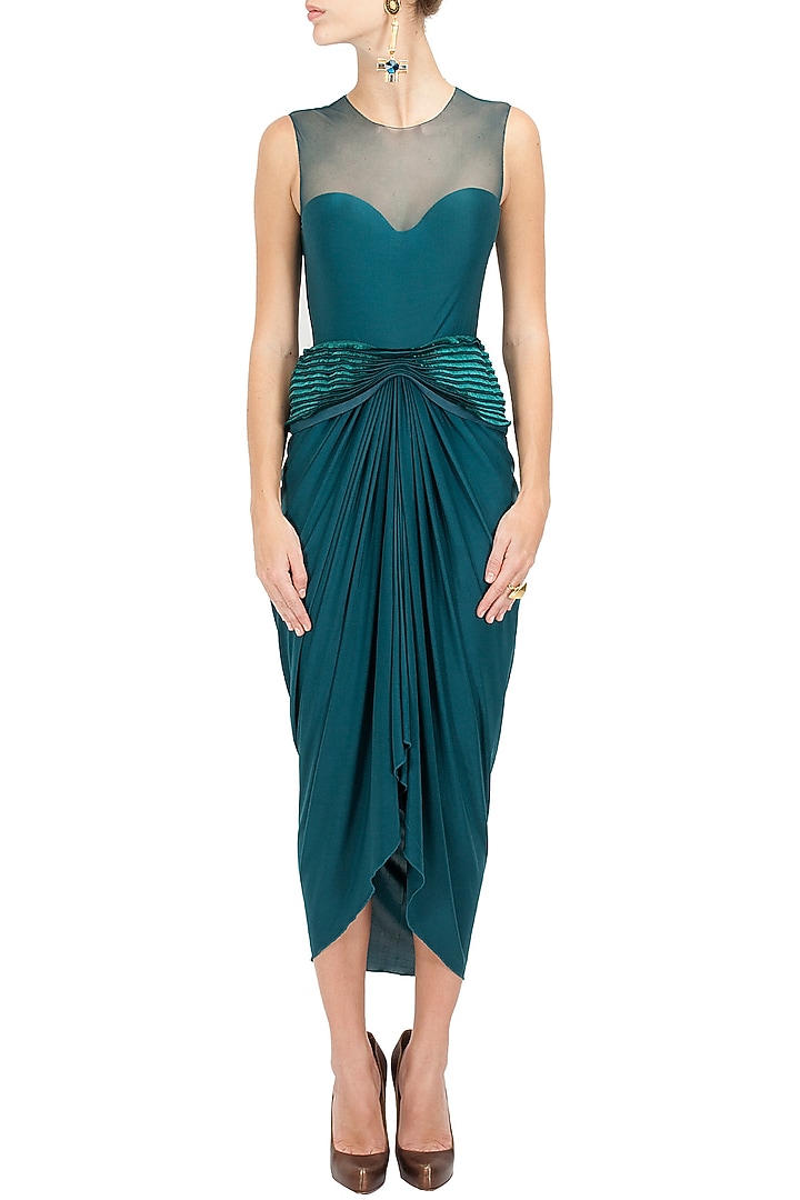 Teal peplum draped dress available only at Pernia's Pop-Up Shop.