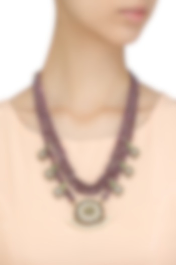 Gold Leafing Kempstone 3 Strand Necklace by Aaharya