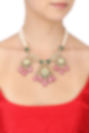 Gold Leafing Kemp Stone Multi-Jewel Stone Necklace by Aaharya